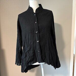 HARUBELLA BLACK CRINKLE JACKET/TOP M EUC